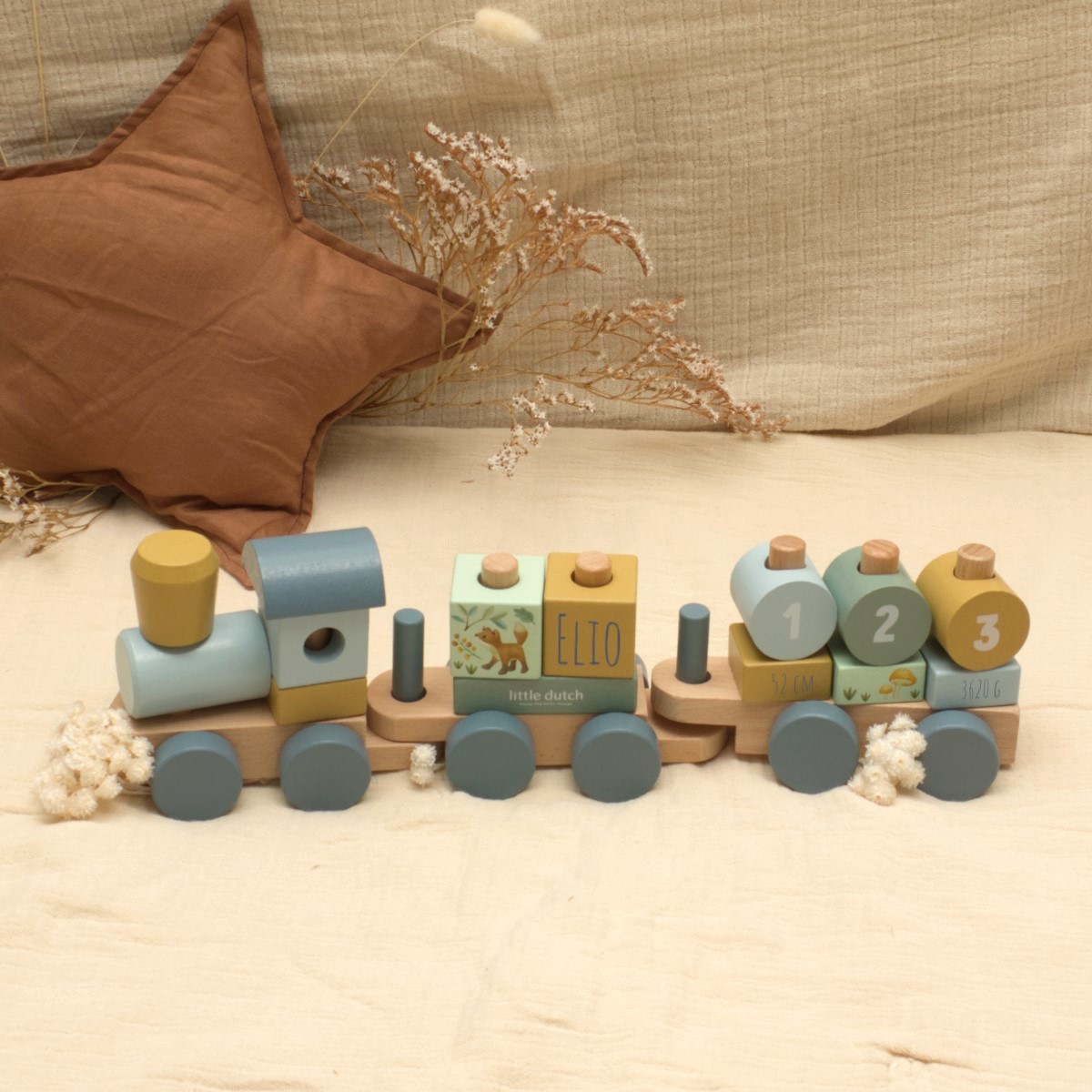 Eisenbahn Holzzug personalisiert blau